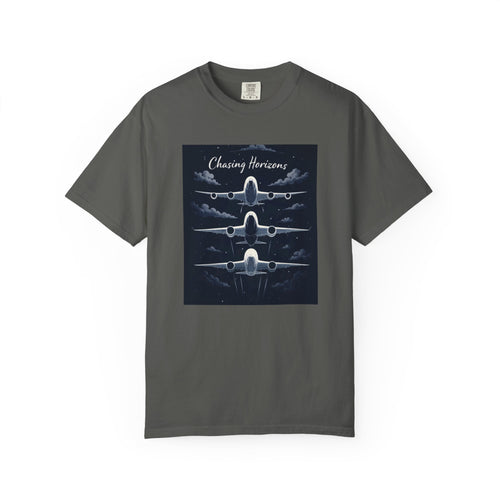 Aviation Graphic T-Shirt — "Chasing Horizons" Front/Back Travel Quote