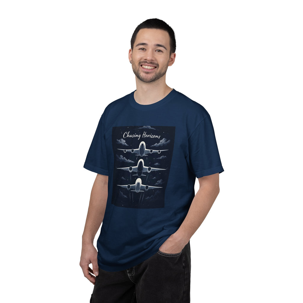 Aviation Graphic T-Shirt — "Chasing Horizons" Front/Back Travel Quote