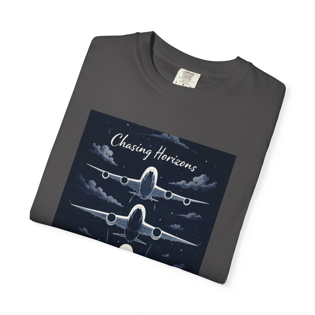 Aviation Graphic T-Shirt — "Chasing Horizons" Front/Back Travel Quote