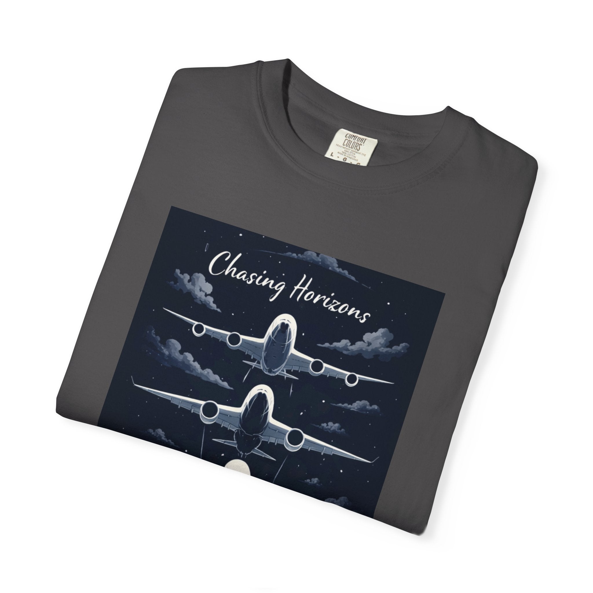 Aviation Graphic T-Shirt — "Chasing Horizons" Front/Back Travel Quote