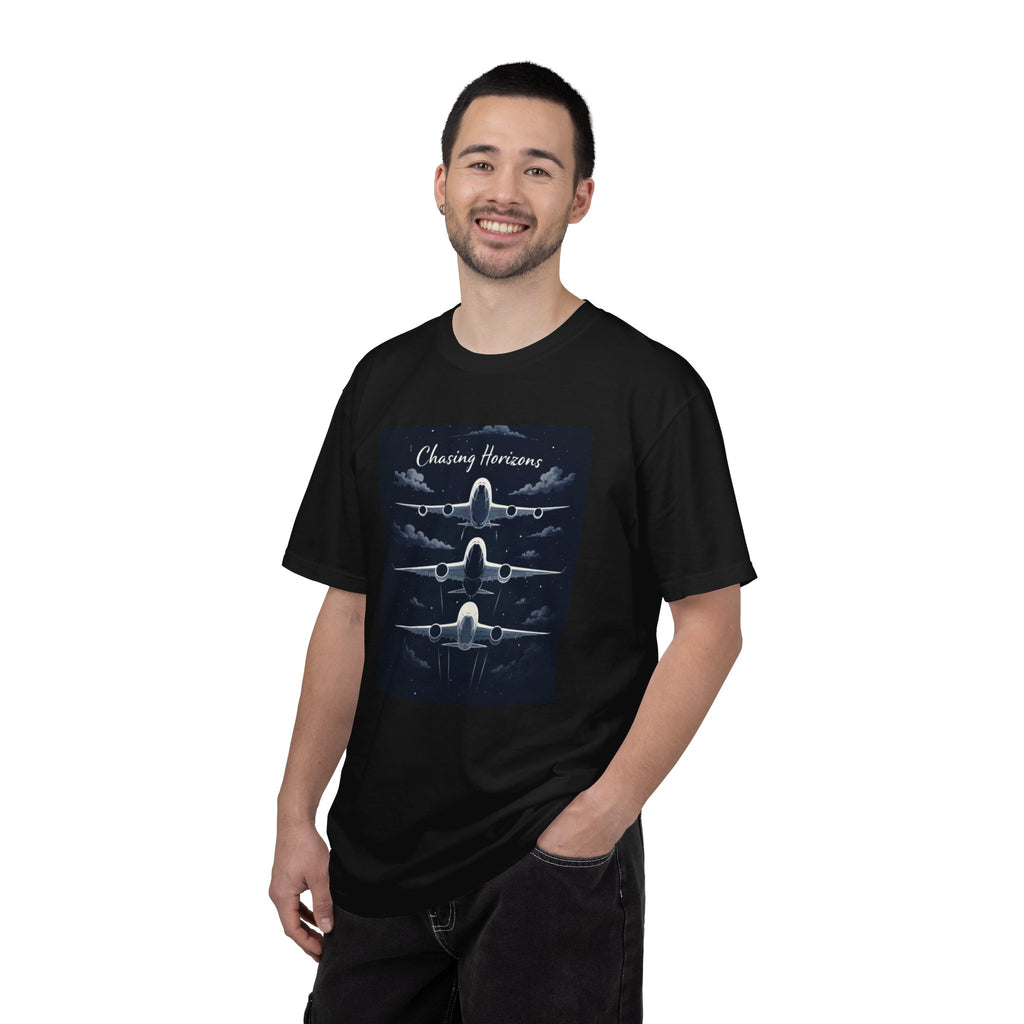 Aviation Graphic T-Shirt — "Chasing Horizons" Front/Back Travel Quote