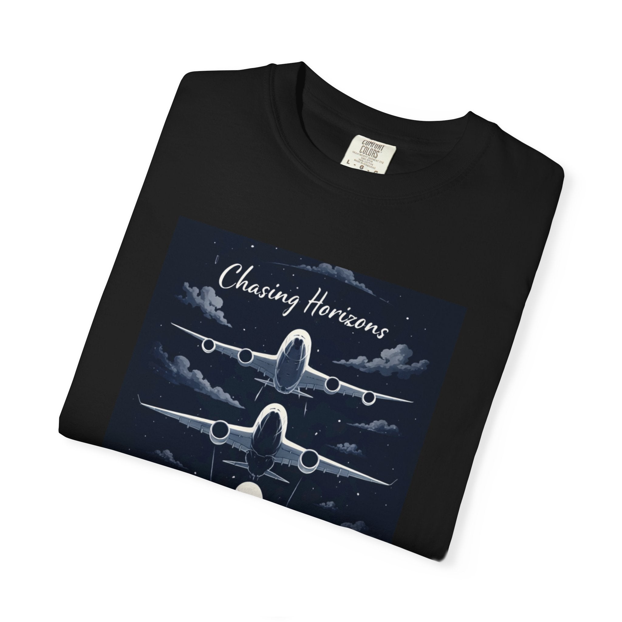 Aviation Graphic T-Shirt — "Chasing Horizons" Front/Back Travel Quote