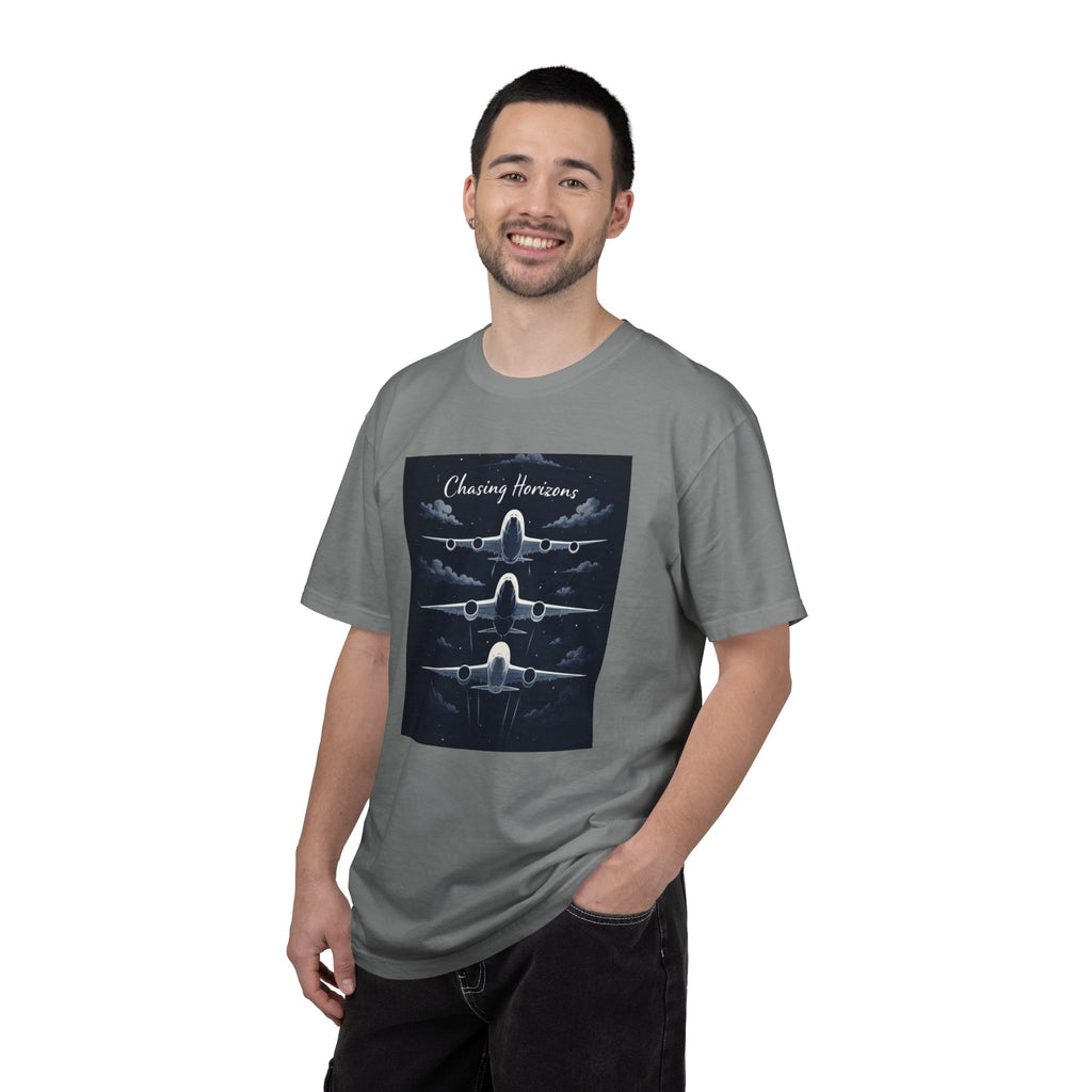 Aviation Graphic T-Shirt — "Chasing Horizons" Front/Back Travel Quote