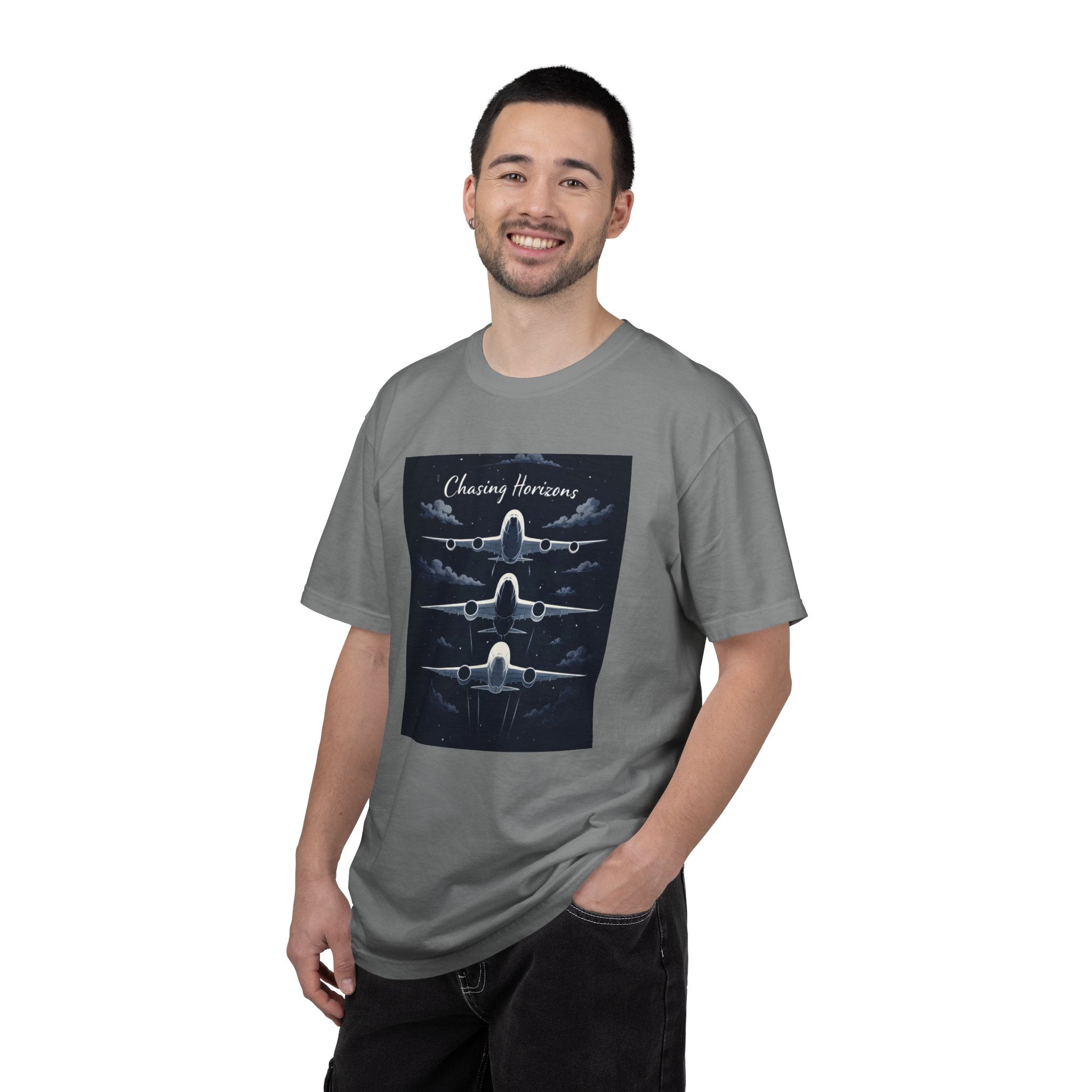 Aviation Graphic T-Shirt — "Chasing Horizons" Front/Back Travel Quote