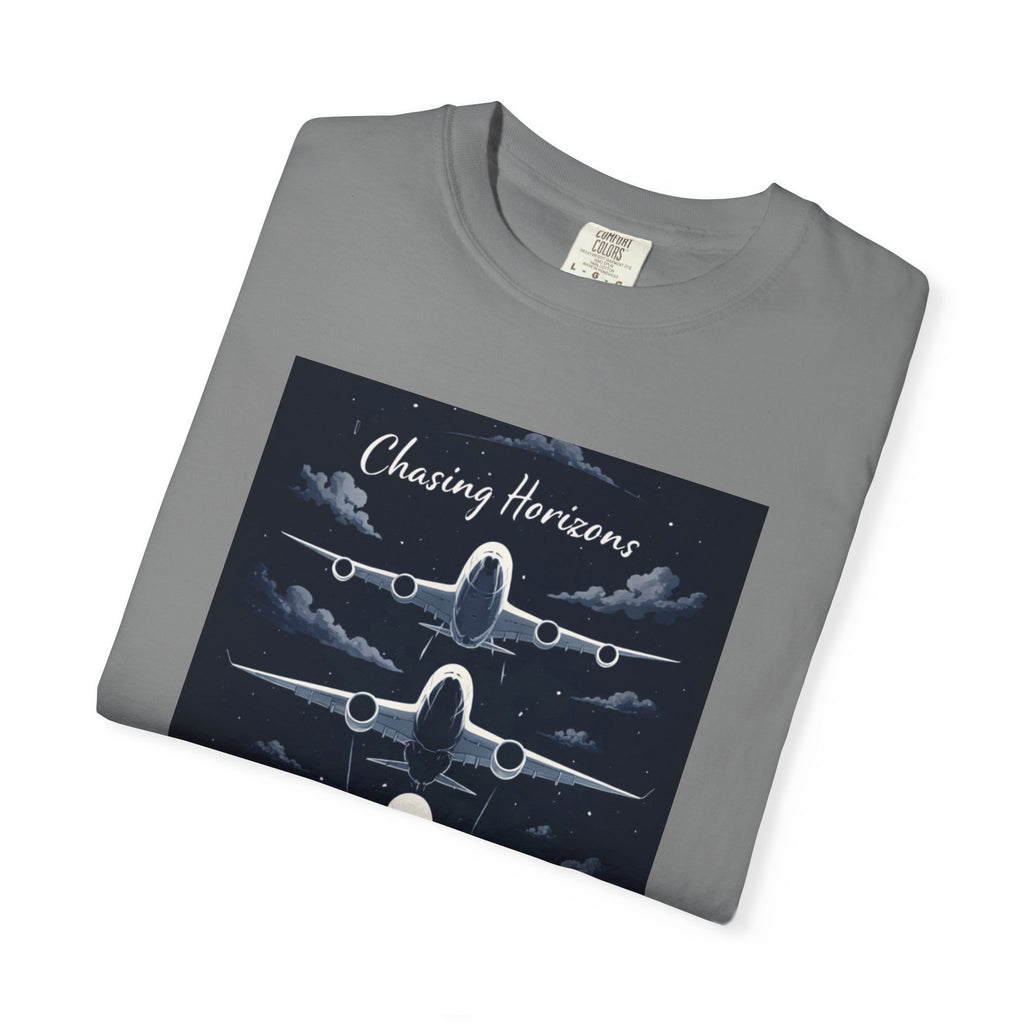 Aviation Graphic T-Shirt — "Chasing Horizons" Front/Back Travel Quote