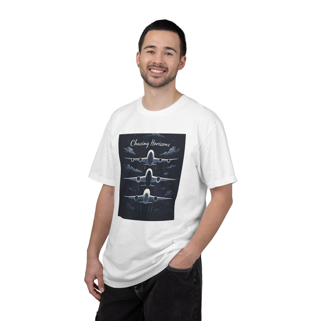 Aviation Graphic T-Shirt — "Chasing Horizons" Front/Back Travel Quote