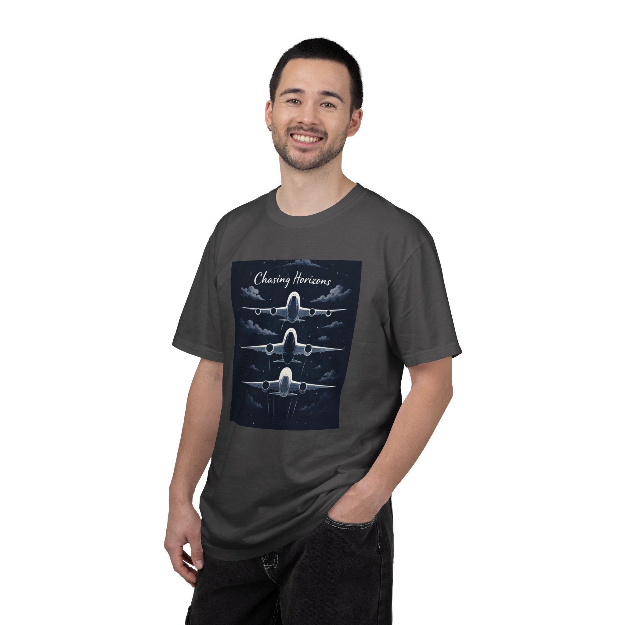 Aviation Graphic T-Shirt — "Chasing Horizons" Front/Back Travel Quote