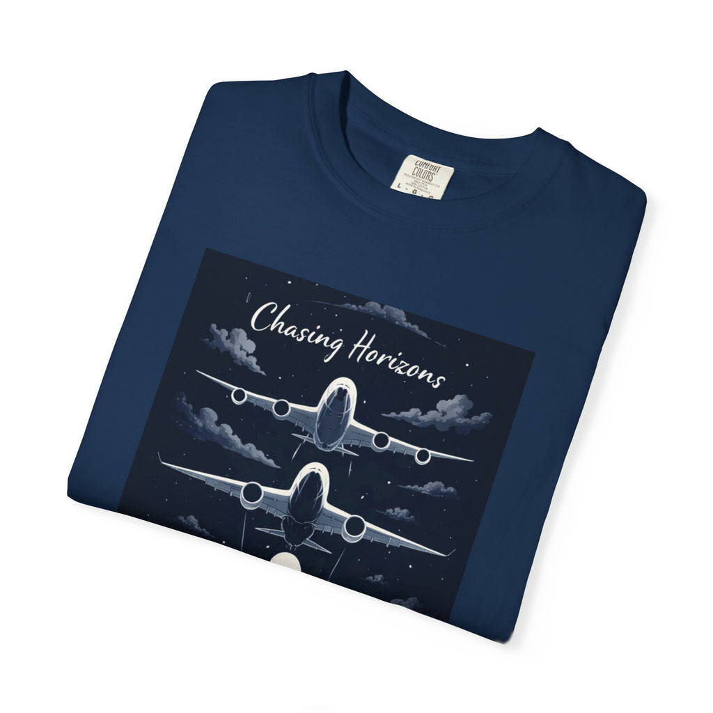 Aviation Graphic T-Shirt — "Chasing Horizons" Front/Back Travel Quote