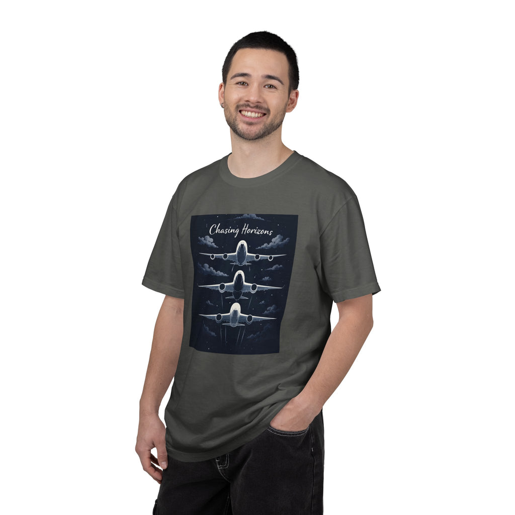 Aviation Graphic T-Shirt — "Chasing Horizons" Front/Back Travel Quote
